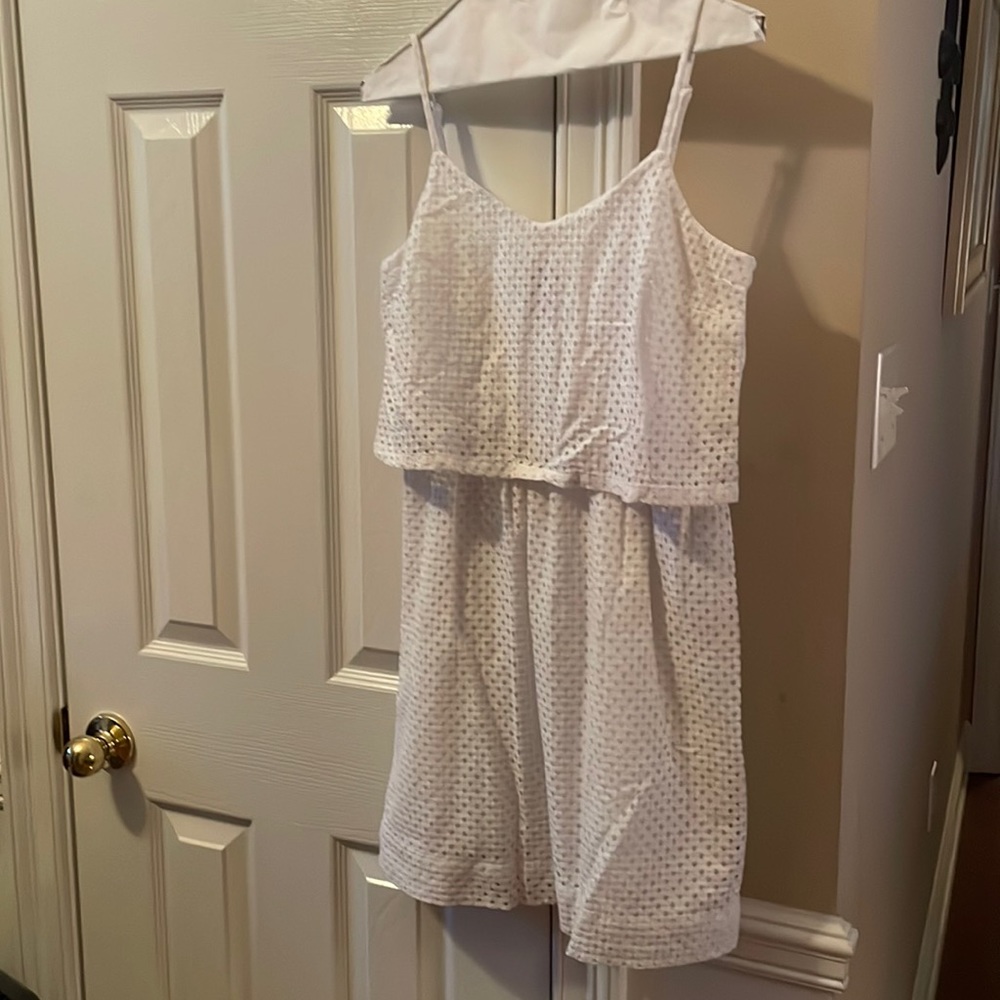 White eyelet spaghetti strap dress